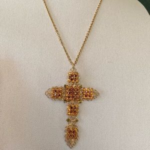 Large Hobe filigree cross necklace rhinestones